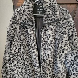 Lucky Brand Black and Gray Animal Print Bomber Jacket